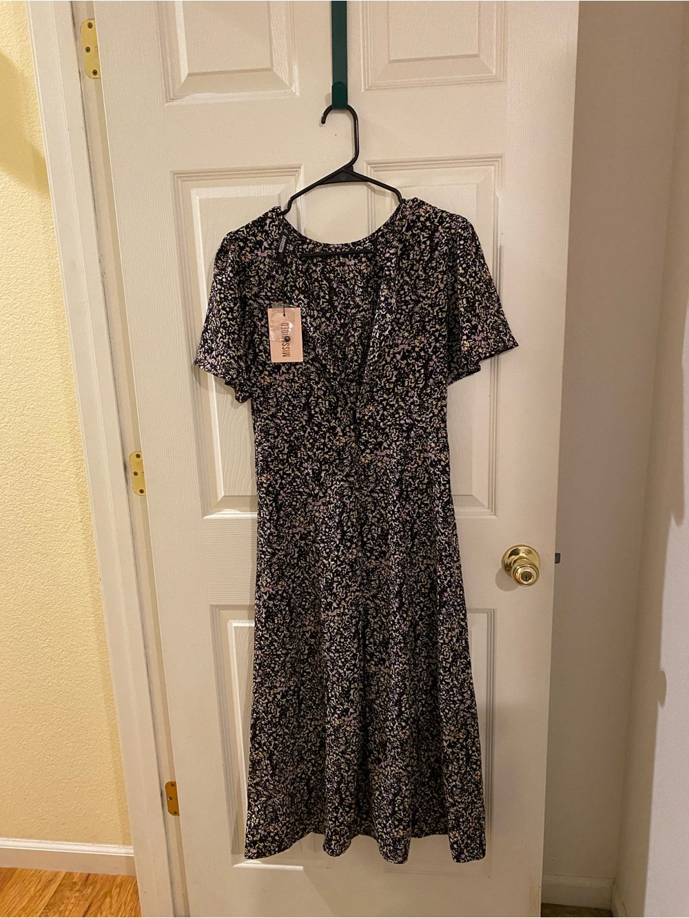 Missguided Floral Midi Dress in Black and Cream